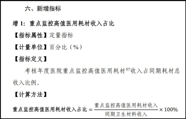 重点监控高值医用耗材收入占比